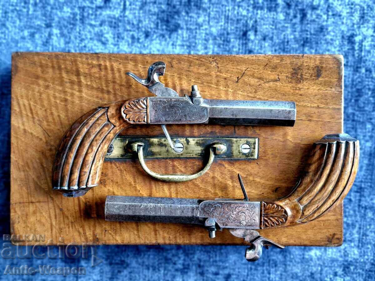 Delivery of Pair of Pocket Pistols from France with Box. 1830-1850 Delivery of Pair of Pocket Pistols from France with Box. 1830-1850