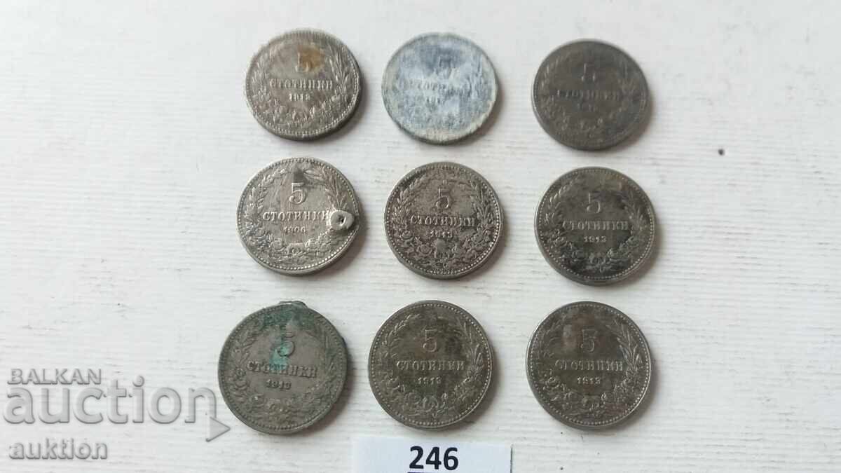 5 Stotinki 1906, 1917, 1912 and 1913 - 9 Pieces