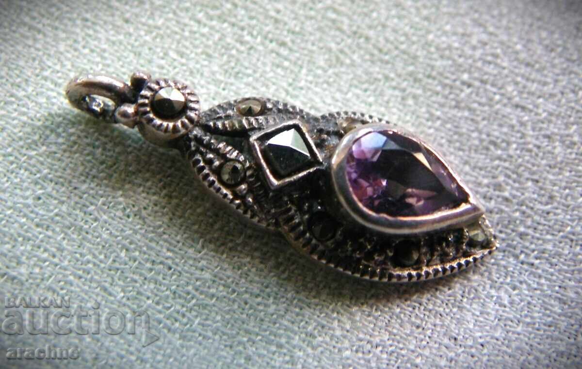 Δημοπρασία Ασημένιο μενταγιόν με αμέθυστο και μαρκαζίτες
