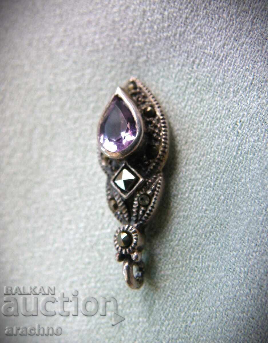 Сребърен медальон с аметист и марказити - 6