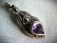 Silver pendant with amethyst and marcasites