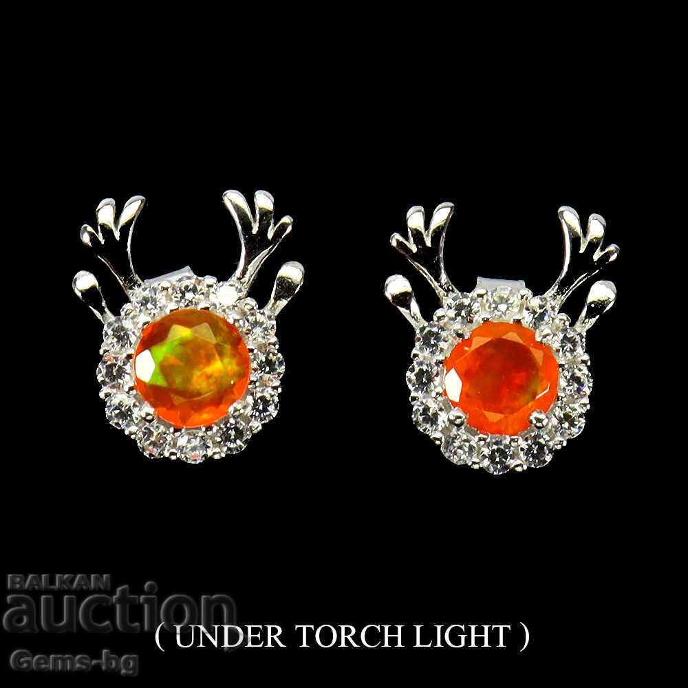 Cercei din argint cu opal de foc și zirconiu