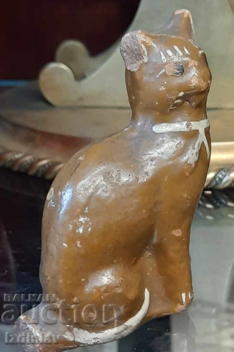 Παλιά γυαλισμένη κεραμική φιγούρα γάτας - 5