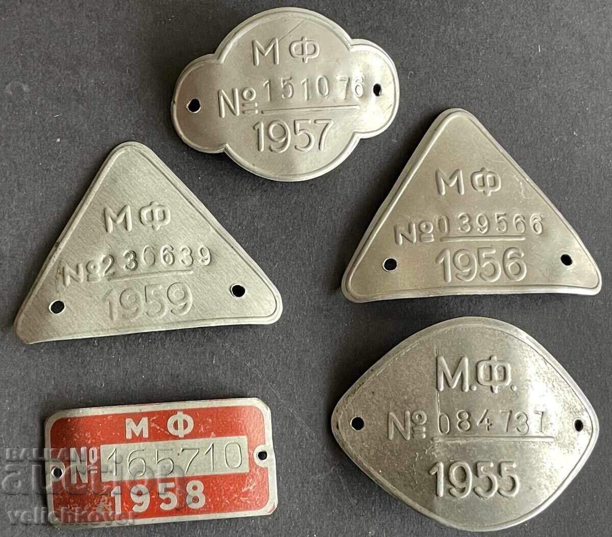 41805 България 5 данъчни пломби за платен данък мотор 1955г.