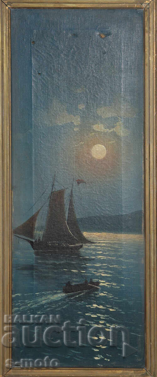 Стара картина маслени бои нощен морски пейзаж с цена 400.00 лв. | € 204.52