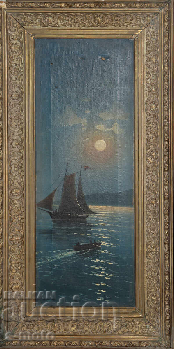 Стара картина маслени бои нощен морски пейзаж