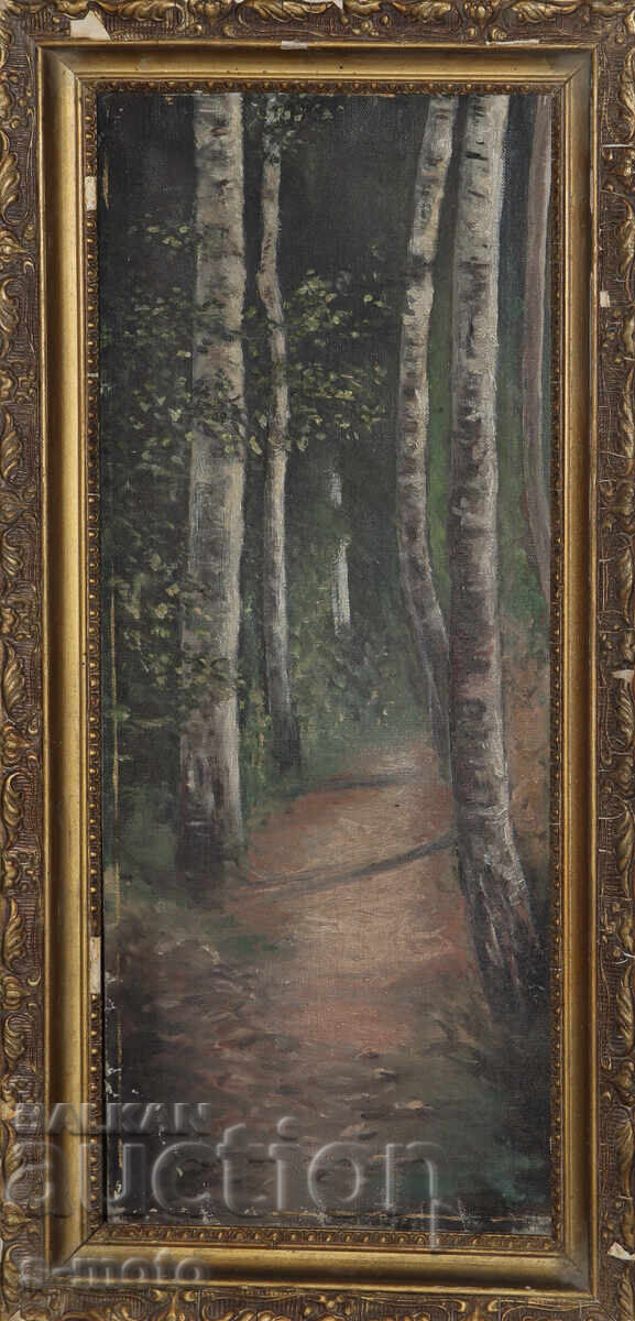 Παλιός ελαιογραφία δασικού τοπίου