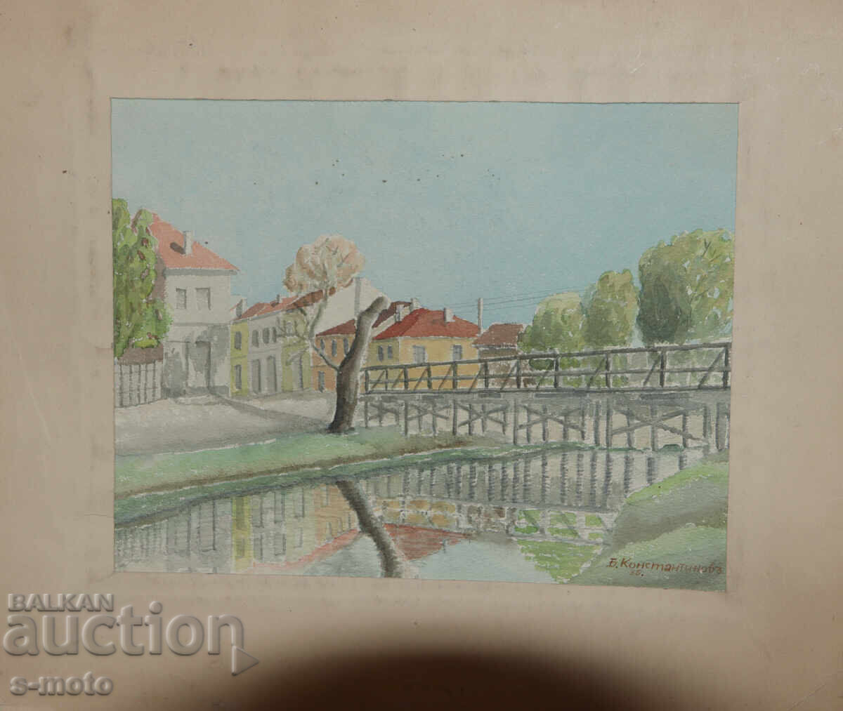 Old watercolor painting, cityscape, 1935 with price 200.00 BGN | € 102.26