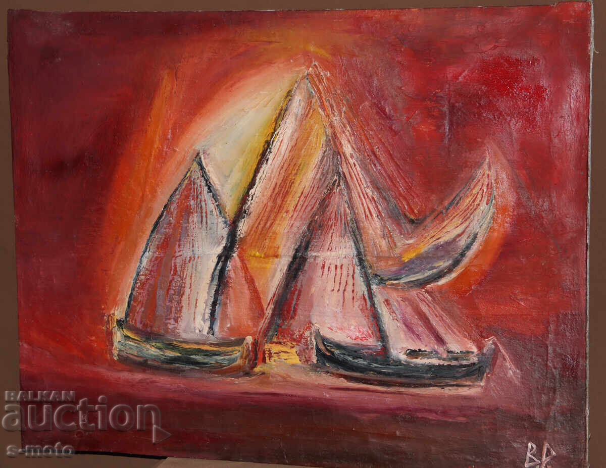 Έργο ζωγραφικής με λάδι, τοπίο με βάρκες με τιμή 350.00 BGN | € 178.95