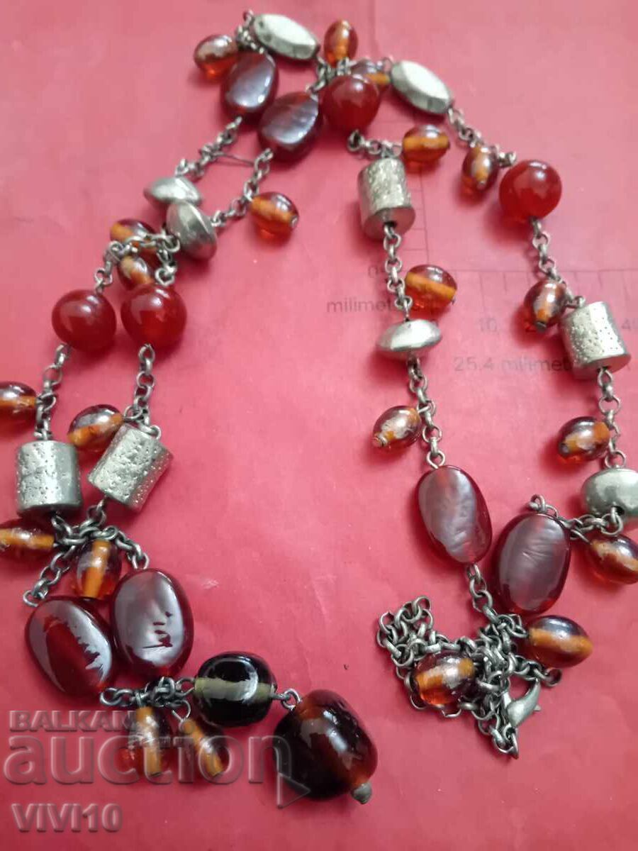 Antique necklace, glass and silver-plated elements