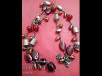 Antique necklace, glass and silver-plated elements