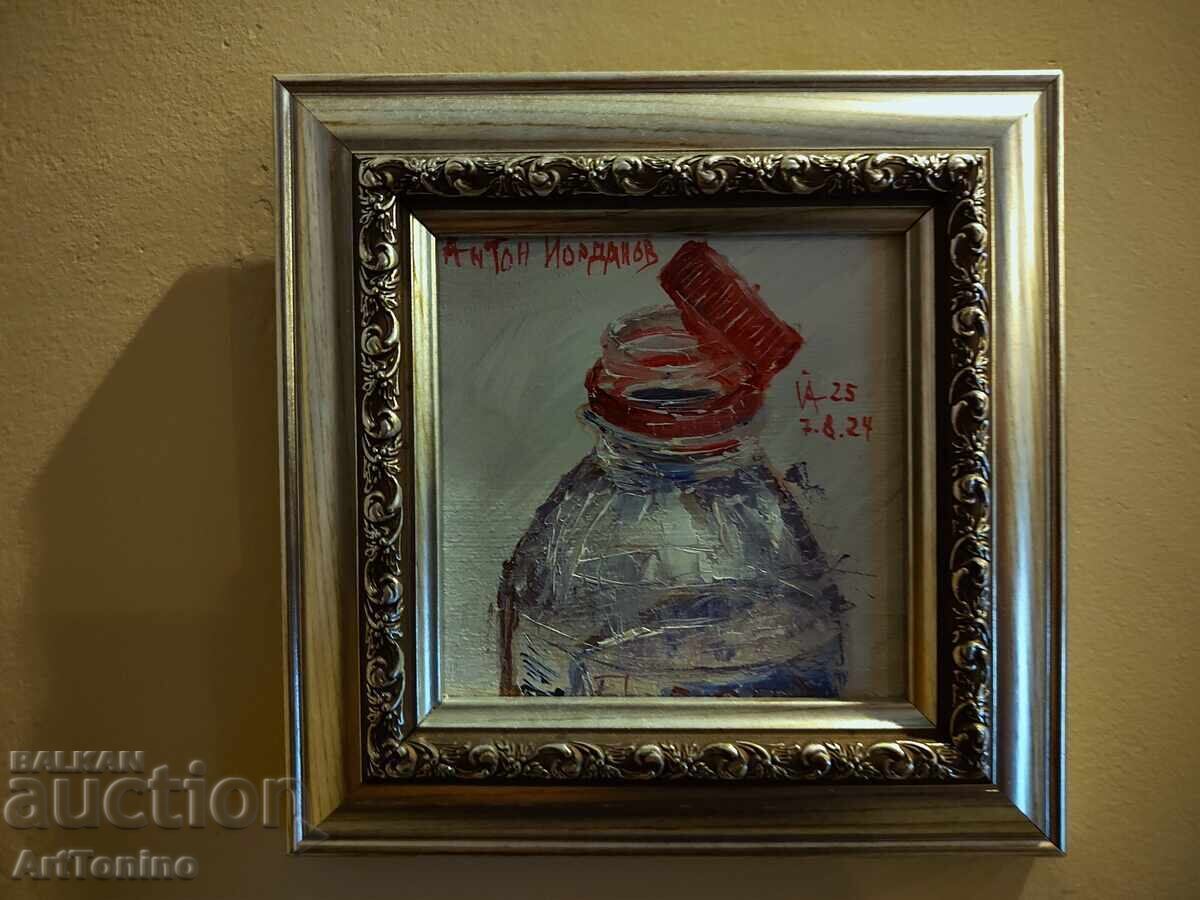 Tablou în ulei Natură statică - Sticlă cu apă Pict. Anton Iordanov