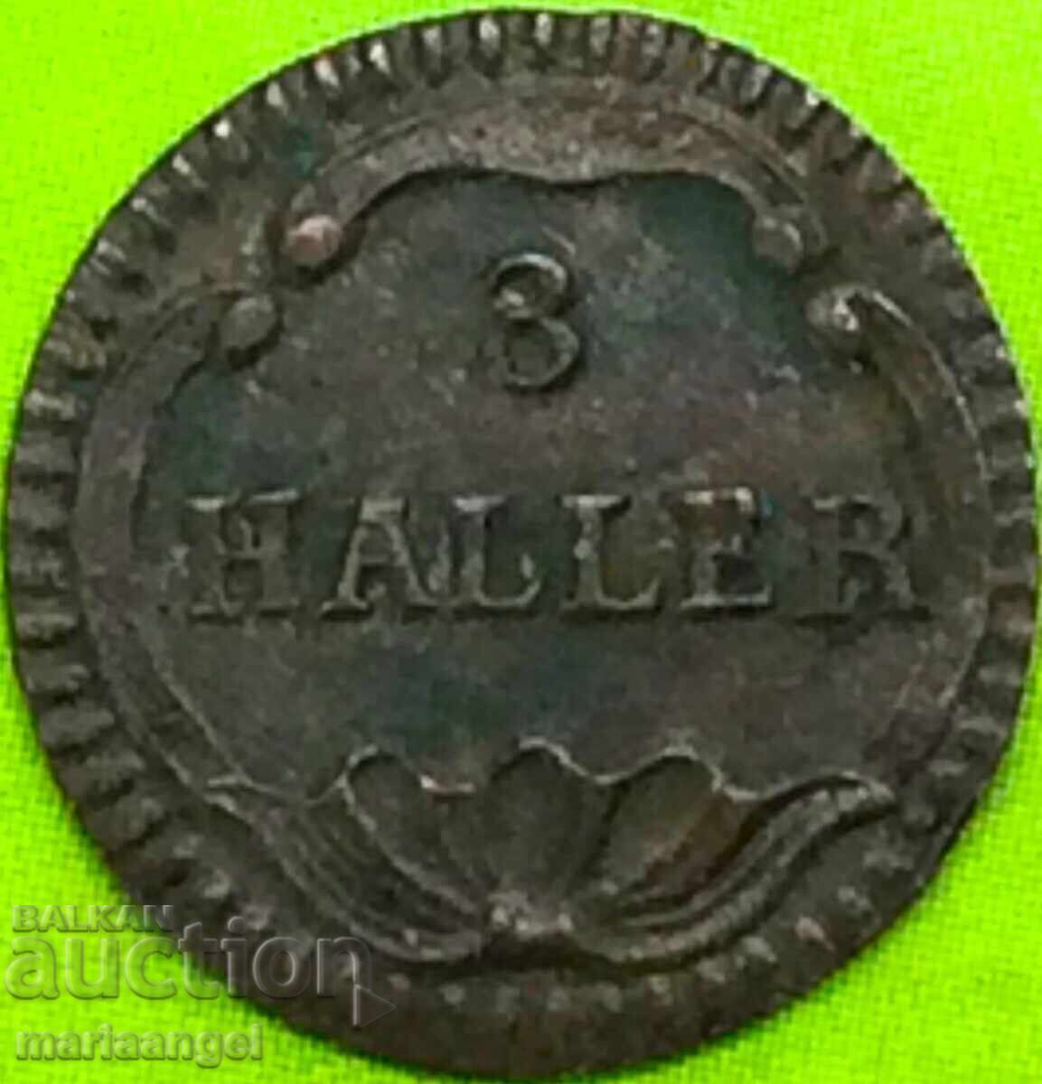 Аукцион Швейцария 3 халера 1827 - 1841 кантон Цюрих билон