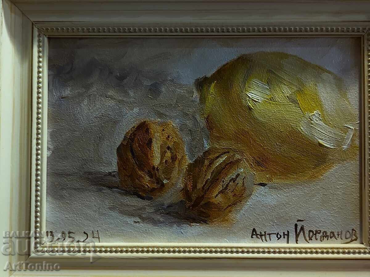 Tablou în ulei Natură statică - Lămâie cu nucă - Pictor Anton Iordanov cu preț € 92.03 | 180.00 BGN