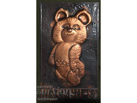 Plachetă comemorativă din cupru, ursulețul Mișa, Olimpiada 1980