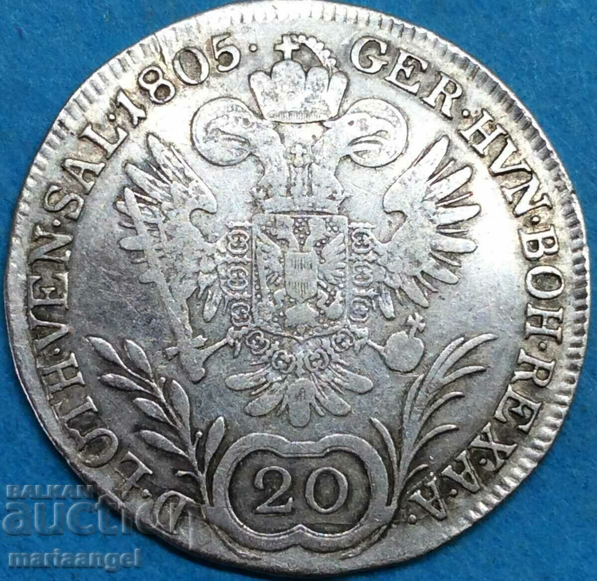 Austria 20 Kreuzer 1805 B - Kremnitz Franz II 29mm ασημί με τιμή 39.00 BGN | € 19.94