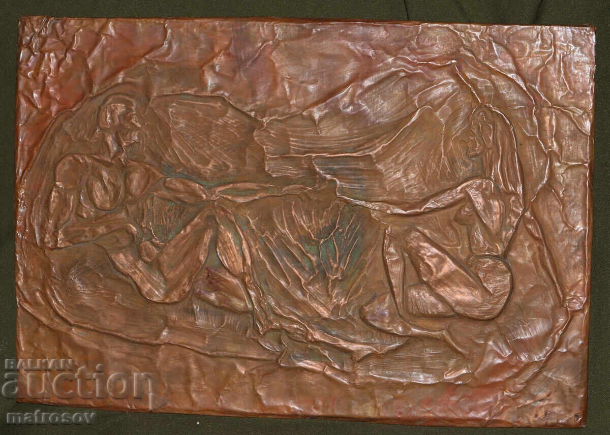 Handmade, original copper bas-relief plaque
