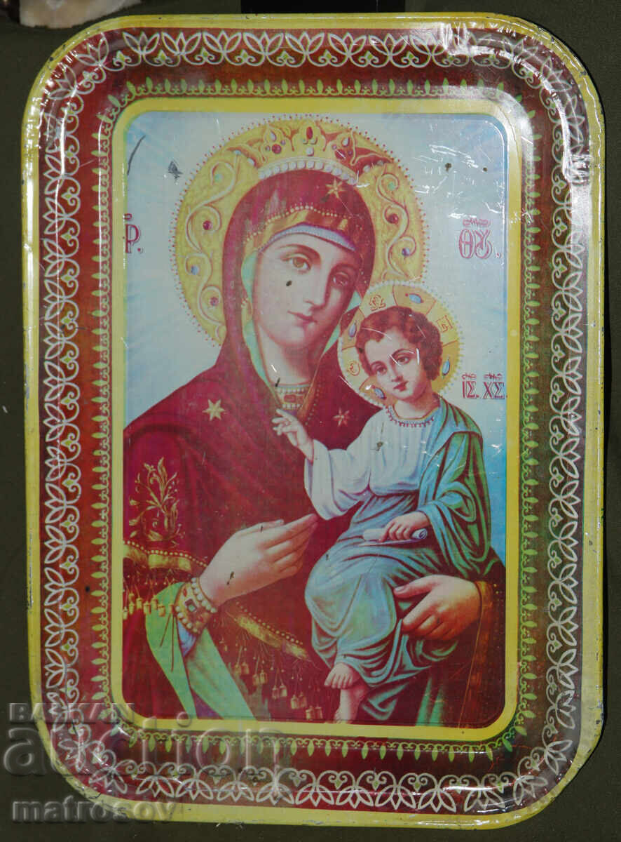 Δημοπρασία Θρησκευτικός μεταλλικός δίσκος, λιθογραφία, Αγία Θεοτόκος Δημοπρασία Θρησκευτικός μεταλλικός δίσκος, λιθογραφία, Αγία Θεοτόκος