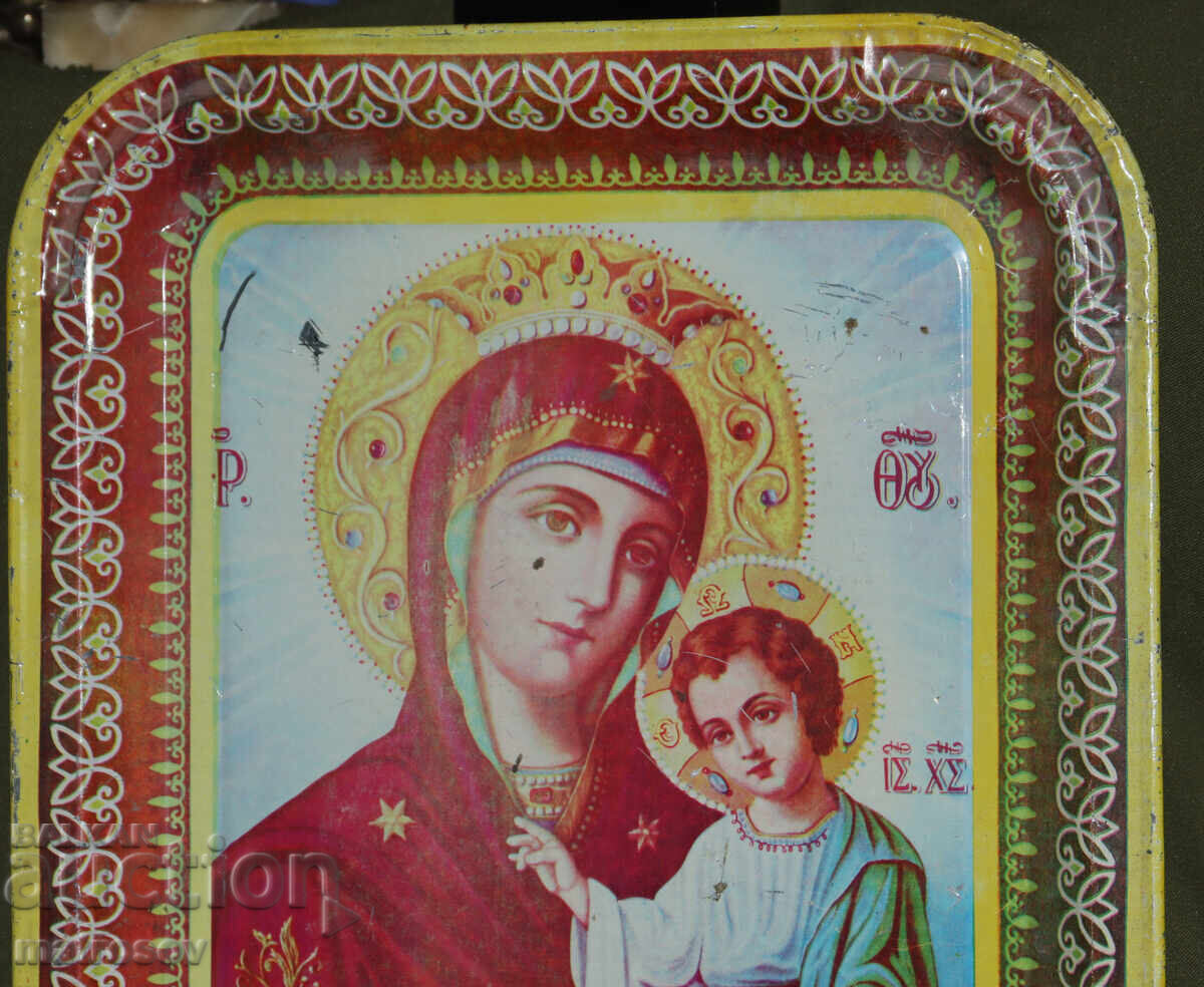 Παράδοση Θρησκευτικός μεταλλικός δίσκος, λιθογραφία, Αγία Θεοτόκος Παράδοση Θρησκευτικός μεταλλικός δίσκος, λιθογραφία, Αγία Θεοτόκος