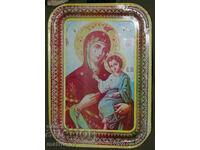 Tavă metalică religioasă, litografie, Sfânta Fecioară Maria