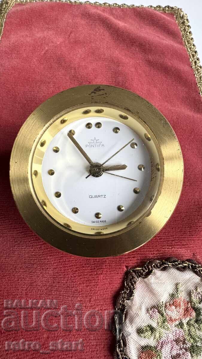 PONTIF Швейцарски месингов настолен часовник. Работи, звъни! - 6 PONTIF Швейцарски месингов настолен часовник. Работи, звъни! - 6