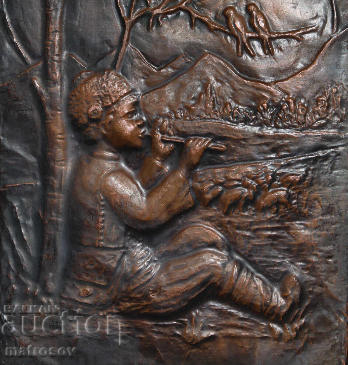 Χειροποίητη χάλκινη πλακέτα ανάγλυφο, αγόρι με φλάουτο - 5