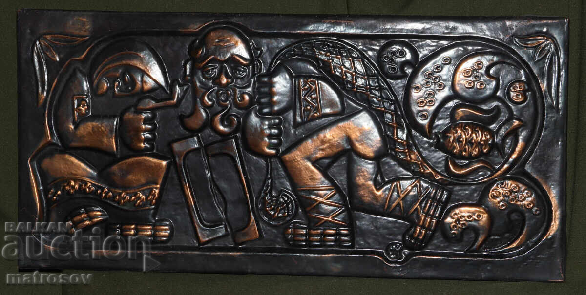Handmade Russian copper plaque bas-relief, folklore with price 170.00 BGN | € 86.92