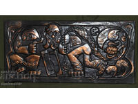 Plachetă de cupru rusească lucrată manual, basorelief, folclor