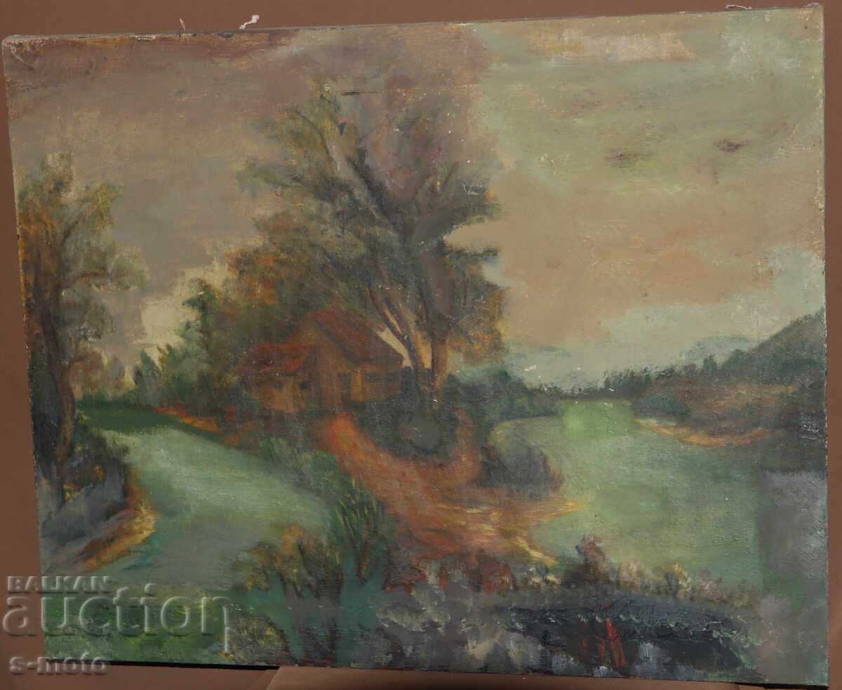 Auction  Old oil painting river landscape