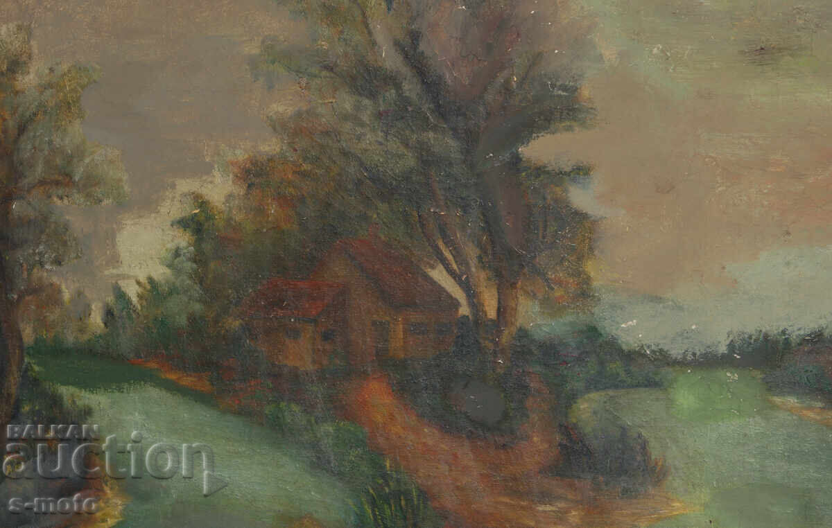 Delivery of Old oil painting river landscape