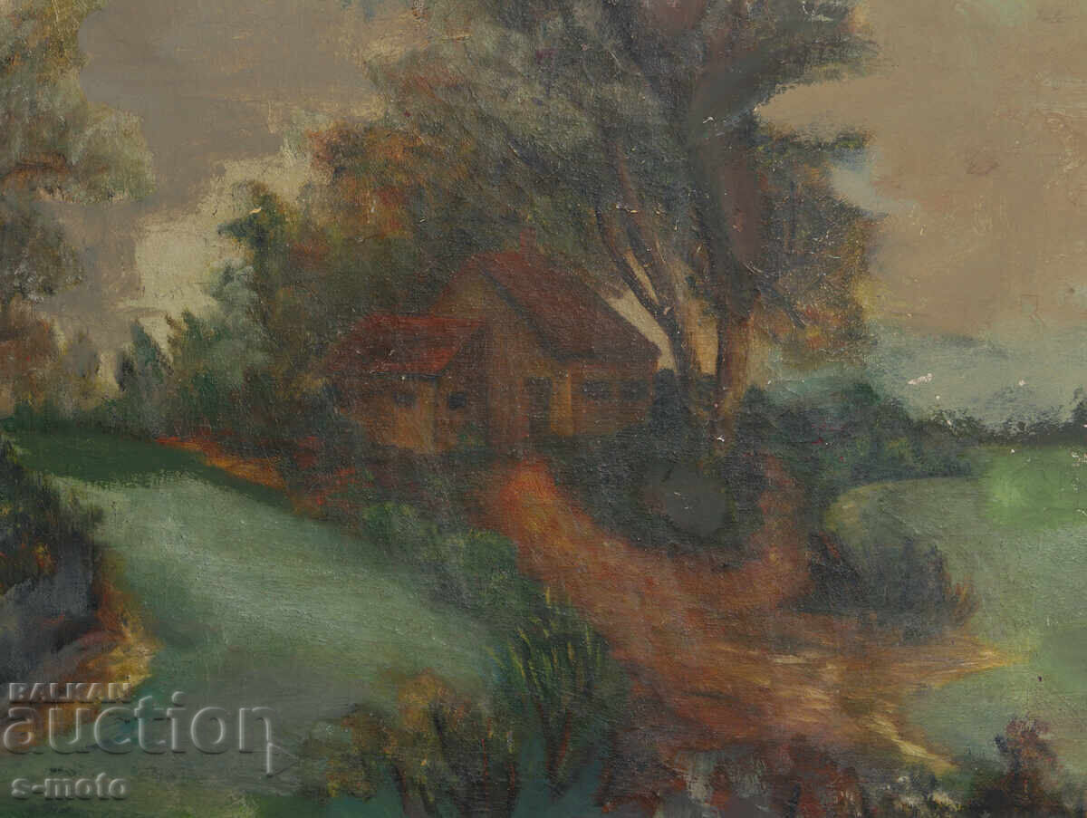 Old oil painting river landscape - 5