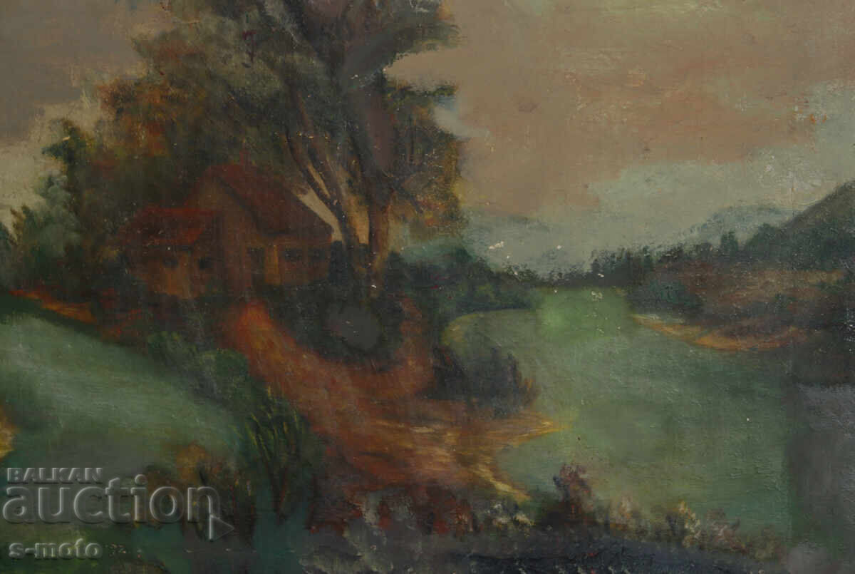 Old oil painting river landscape - 7
