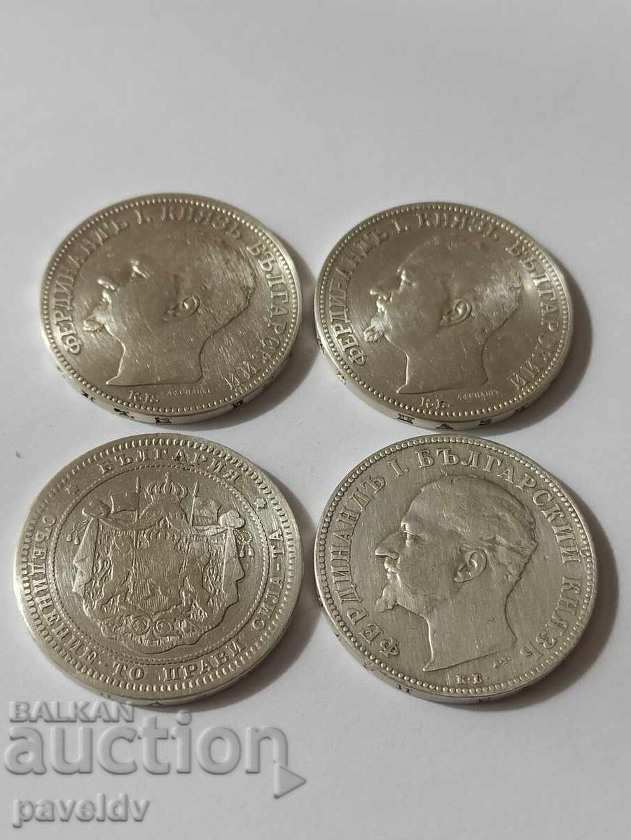 Two Leva - 1882, 1891, 1891 and 1894 - Lot! with price 120.00 BGN | € 61.36