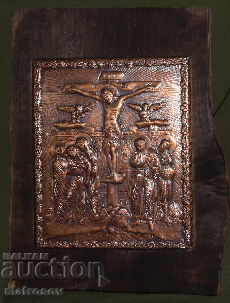 Auction  Handmade copper icon bas-relief Jesus Christ on the cross