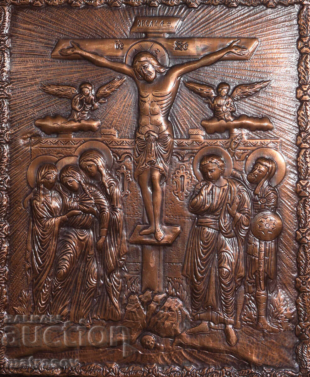 Handmade copper icon bas-relief Jesus Christ on the cross - 5