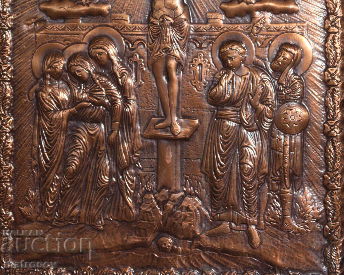 Handmade copper icon bas-relief Jesus Christ on the cross - 6