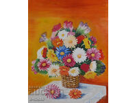 Gouache painting still life with flowers