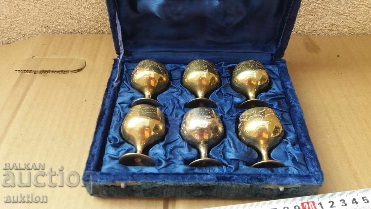 Αντίκα μπρούτζινο σερβίτσιο ρακής σε κουτί - 5