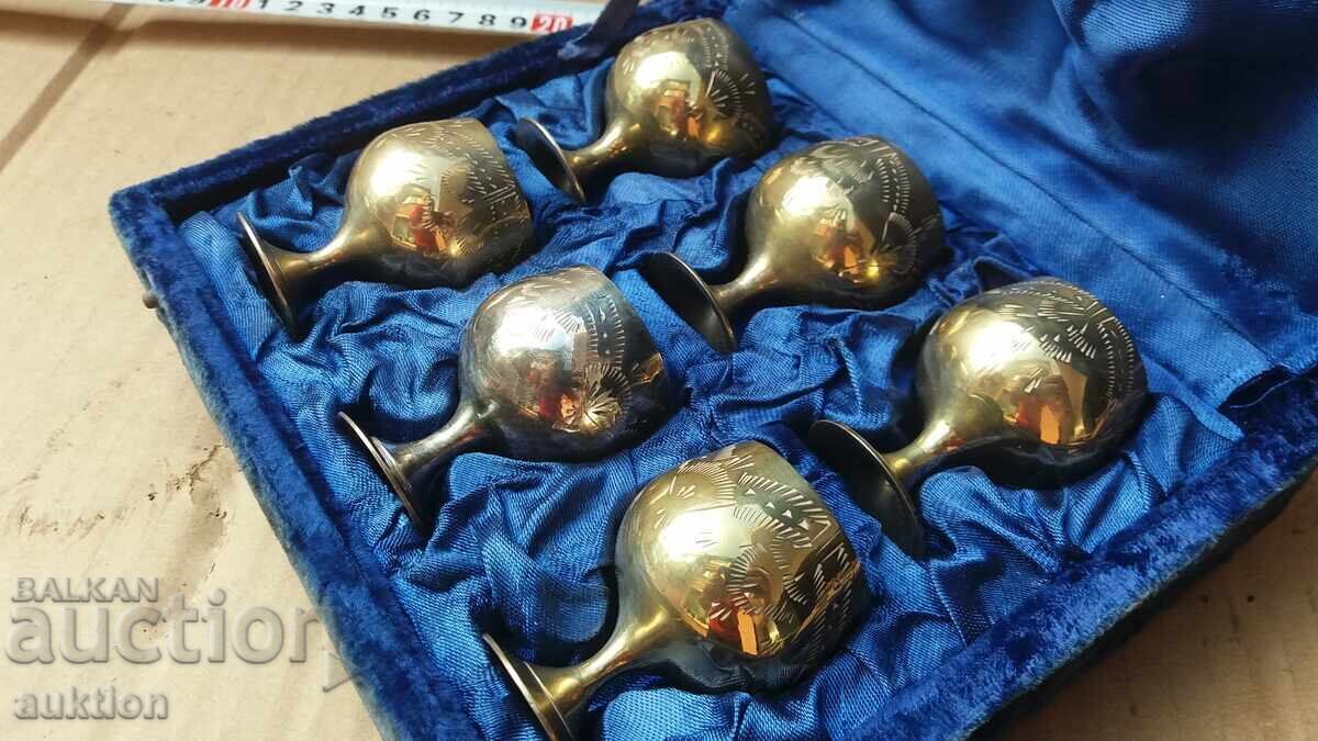 Αντίκα μπρούτζινο σερβίτσιο ρακής σε κουτί - 7