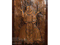 Decorație de perete originală, panou din cupru, femeie în costum popular