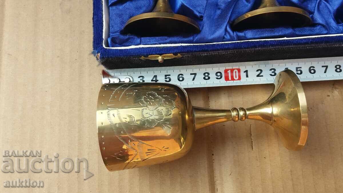 Αντίκα μπρούτζινο σερβίτσιο κρασιού σε κουτί - ασημένιο - 5