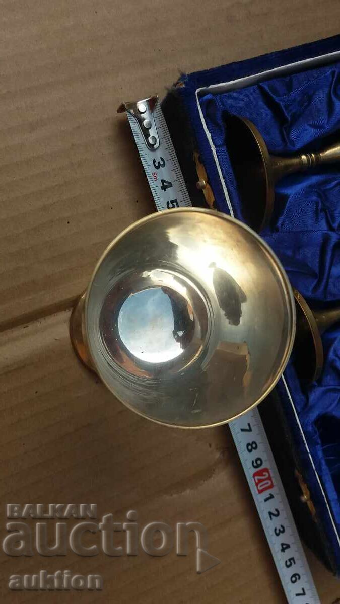 Αντίκα μπρούτζινο σερβίτσιο κρασιού σε κουτί - ασημένιο - 6