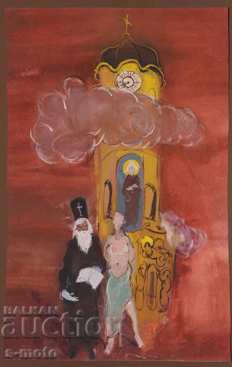 Auction  Old gouache painting, religious theme