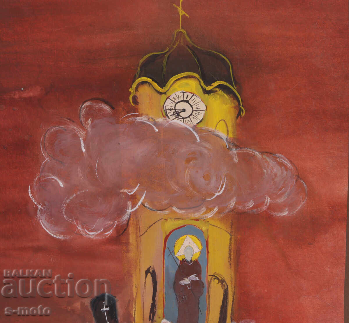 Delivery of Old gouache painting, religious theme