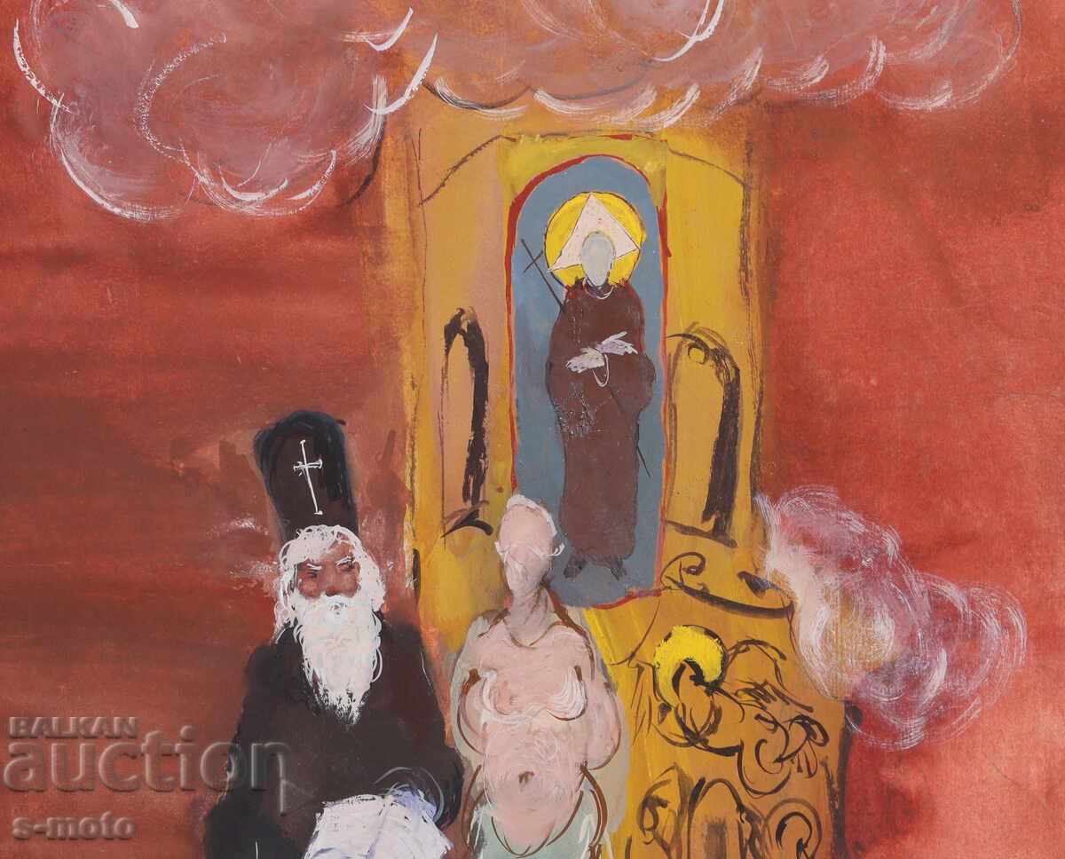 Old gouache painting, religious theme - 5