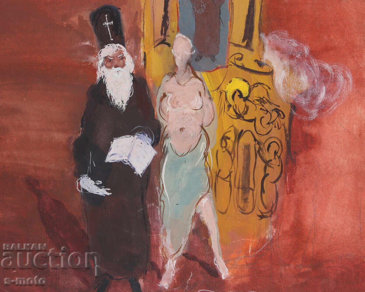 Old gouache painting, religious theme - 6