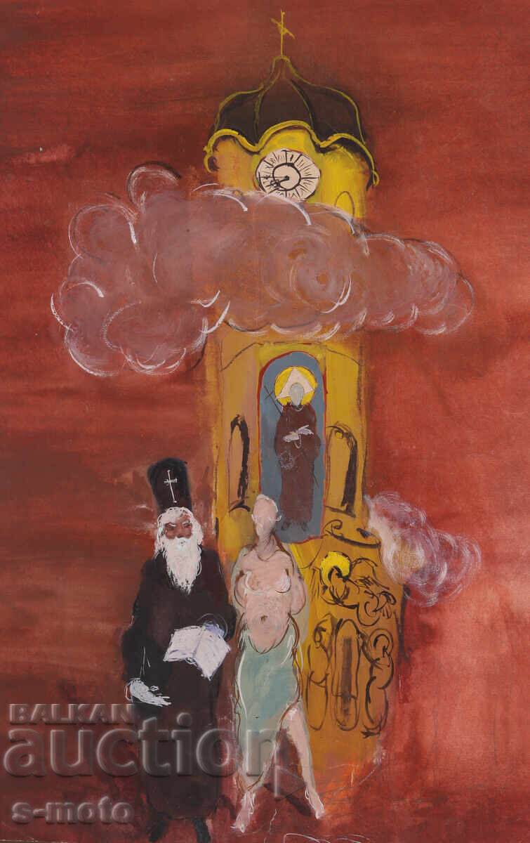 Old gouache painting, religious theme