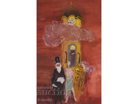 Old gouache painting, religious theme