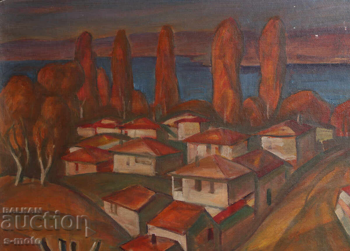 Livrarea Stoyan Domuschiev (1935 - 2021) ulei pe pânză peisaj rural