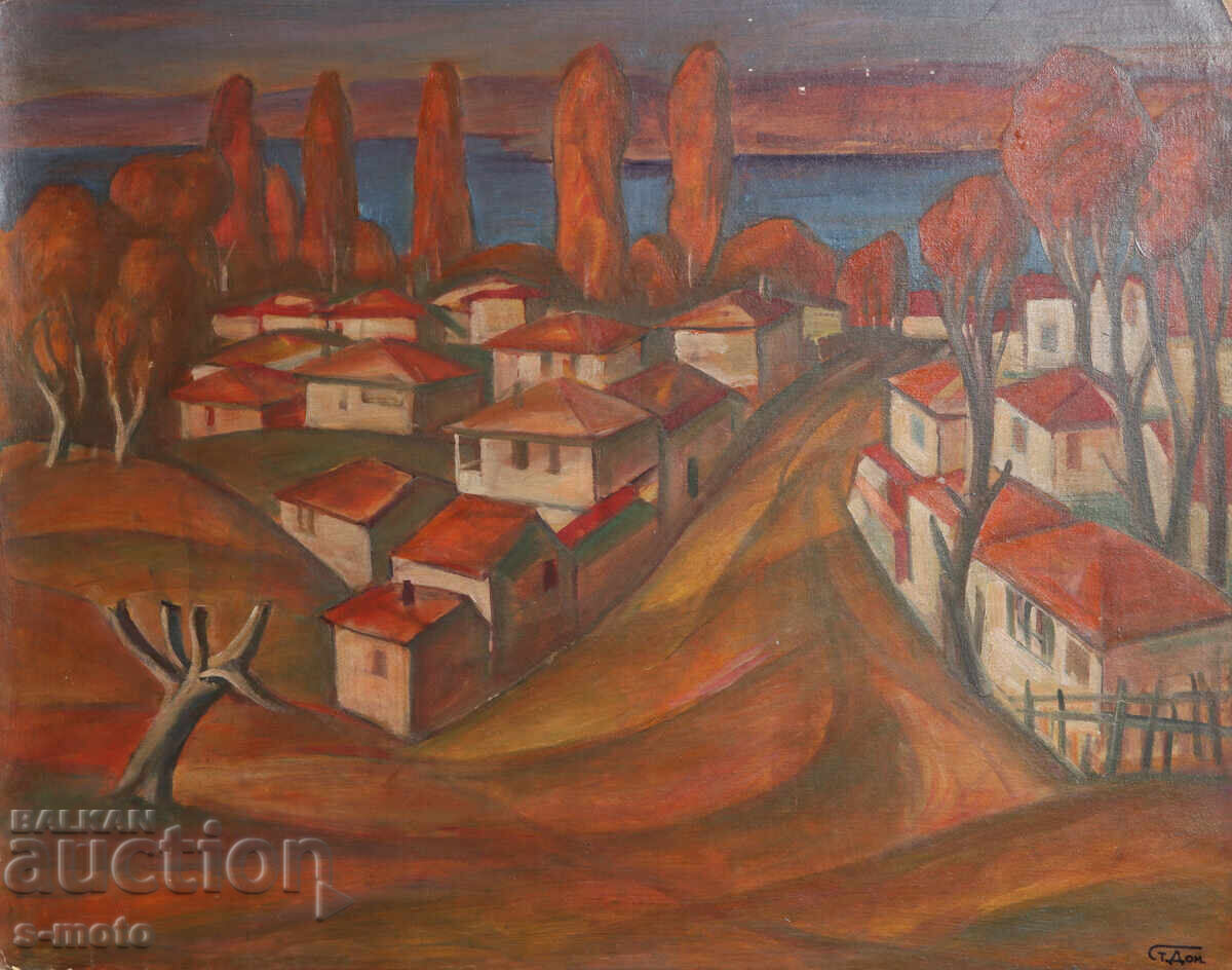 Stoyan Domuschiev (1935 - 2021) ulei pe pânză peisaj rural